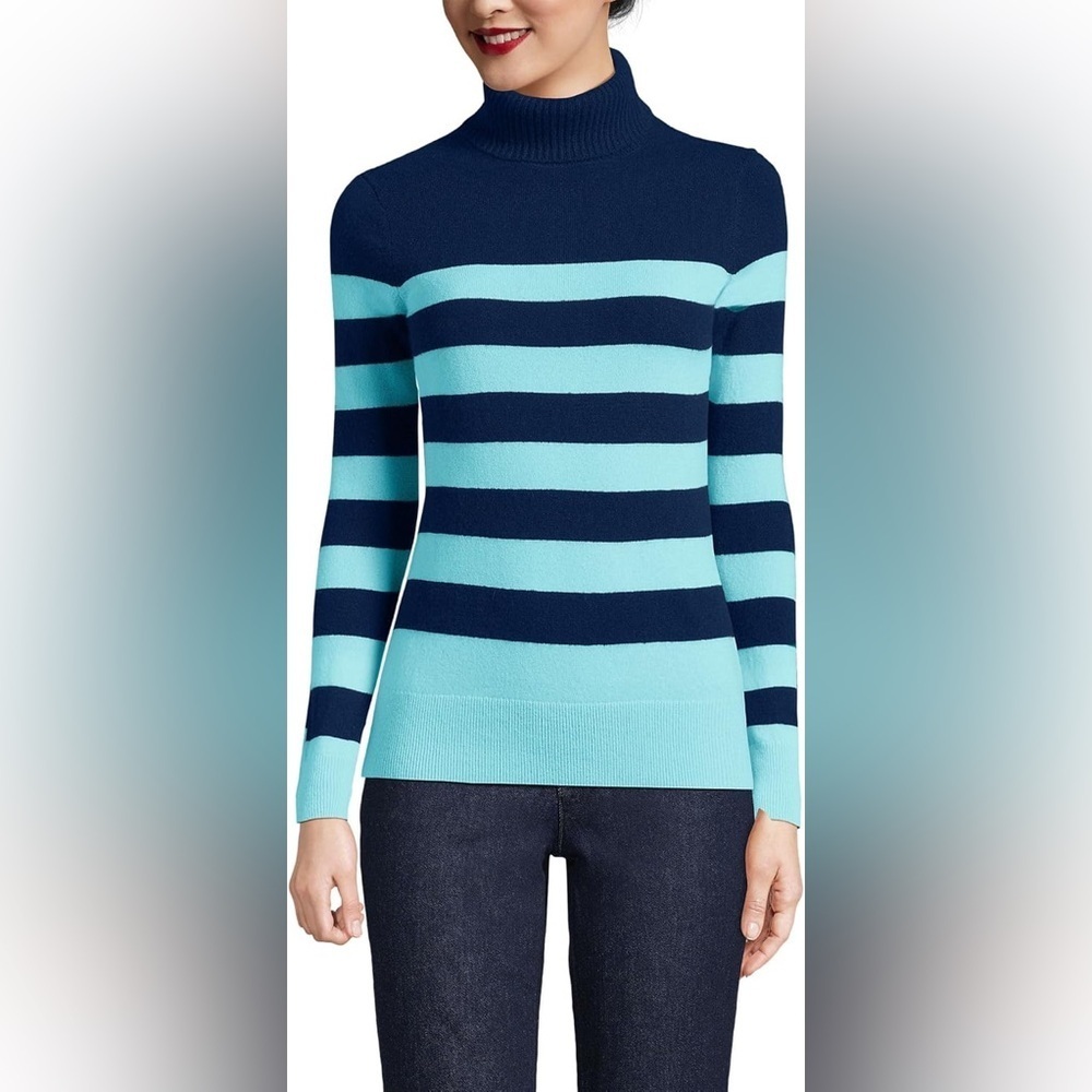 NWT Lands End Cashmere Blur Striped Turtleneck Sweater